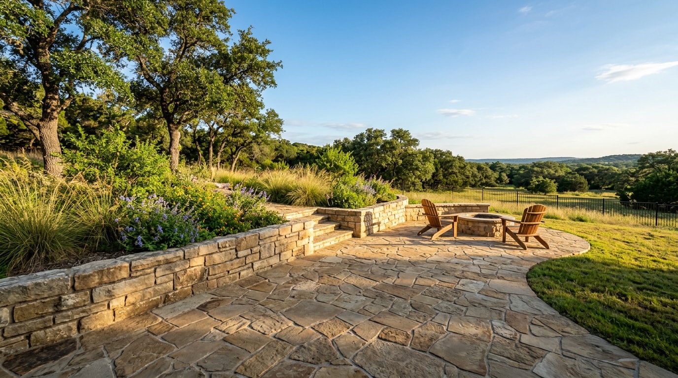 Finished hardscaping patio and retaining wall project in Kurten, TX Finished hardscaping patio and retaining wall project in Kurten, TX