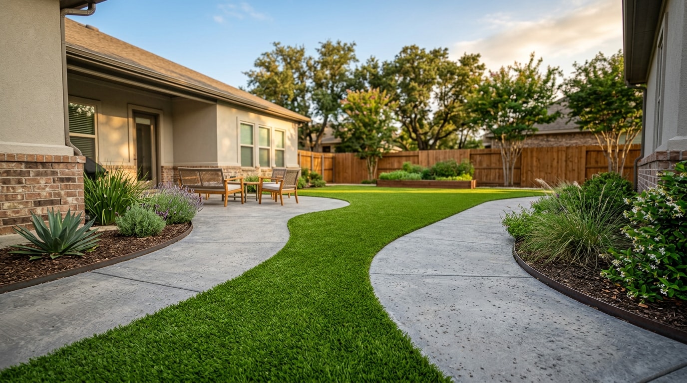 Finished landscape turf installation in a Bryan, TX backyard