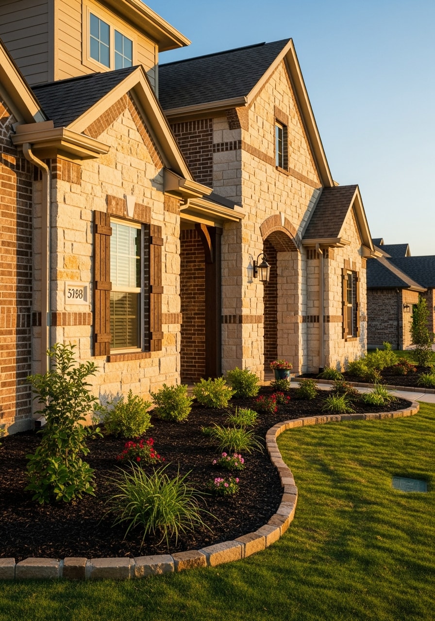 Close-up of a College Station home exterior showing quality craftsmanship and local architectural style.
